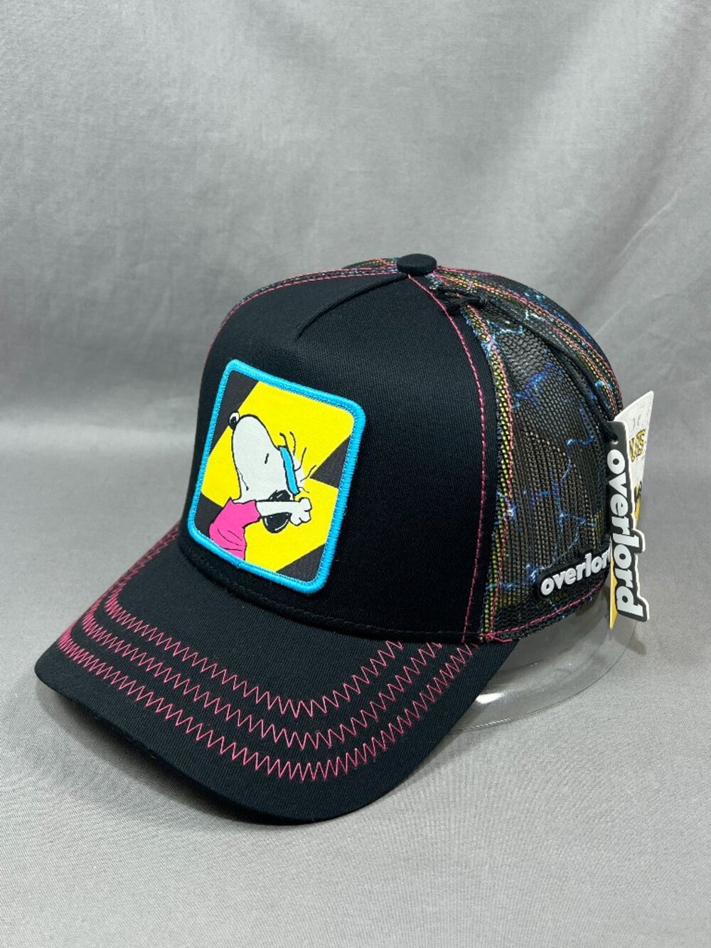 Overlord Peanuts Snoopy Snapback Hat Black Trucker Mesh Adjustable Retro Mens